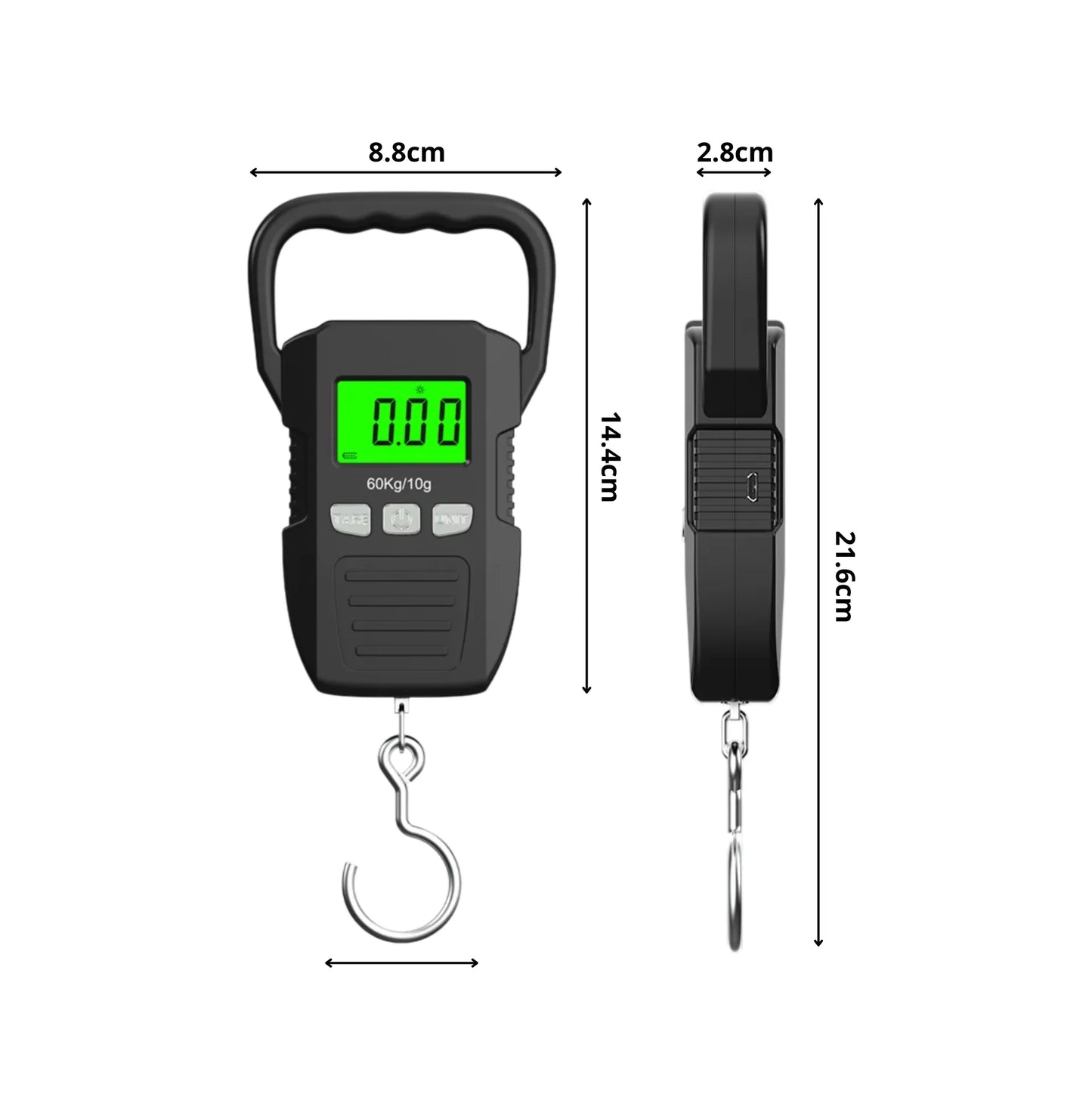 Balance suspendue numérique LCD 60 kg / 10 g – Crochet inox, batterie et USB