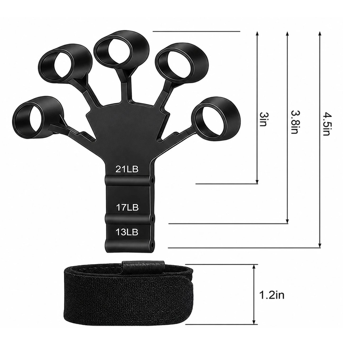 Extenseur de doigts avec sangle de poignet – Renforcement main, doigts et avant-bras – 13 à 21 lb
