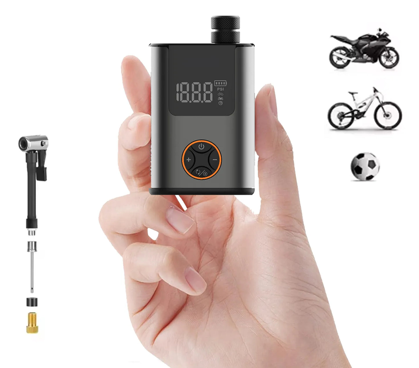 Mini compresseur électrique /Pompe électrique vélo 150 PSI - 600 mAh - écran LCD – vue 7