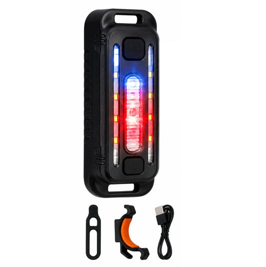 Éclairage LED rechargeable USB-C 200 lm - Rouge, bleu et blanc - 5 modes et double fixation