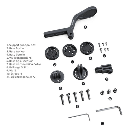 Support compteur multifonction CYCLAMI S29 - Garmin, Wahoo, Bryton + fixation GoPro