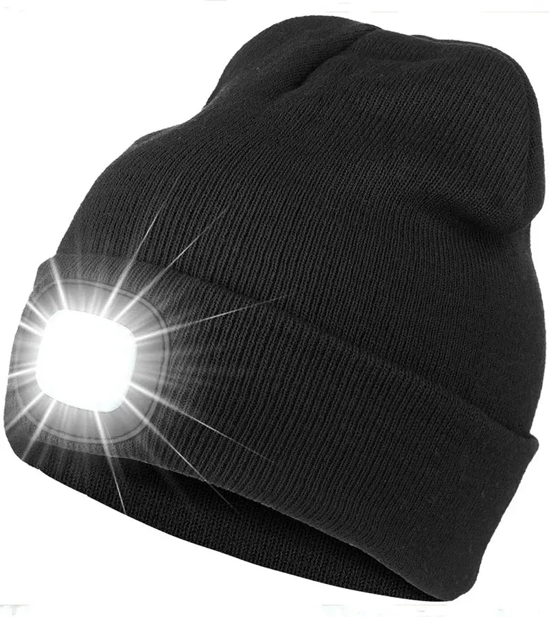 Bonnet unisexe avec lumière LED intégrée amovible - Rechargeable USB (hiver et activités nocturnes)