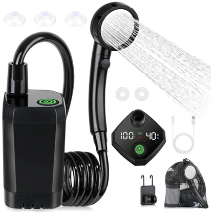 Douche portable électrique USB-C 6000 mAh – Écran LED, 4 modes de jet et pompe IPX7