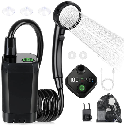Douche portable électrique USB-C 6000 mAh – Écran LED, 4 modes de jet et pompe IPX7