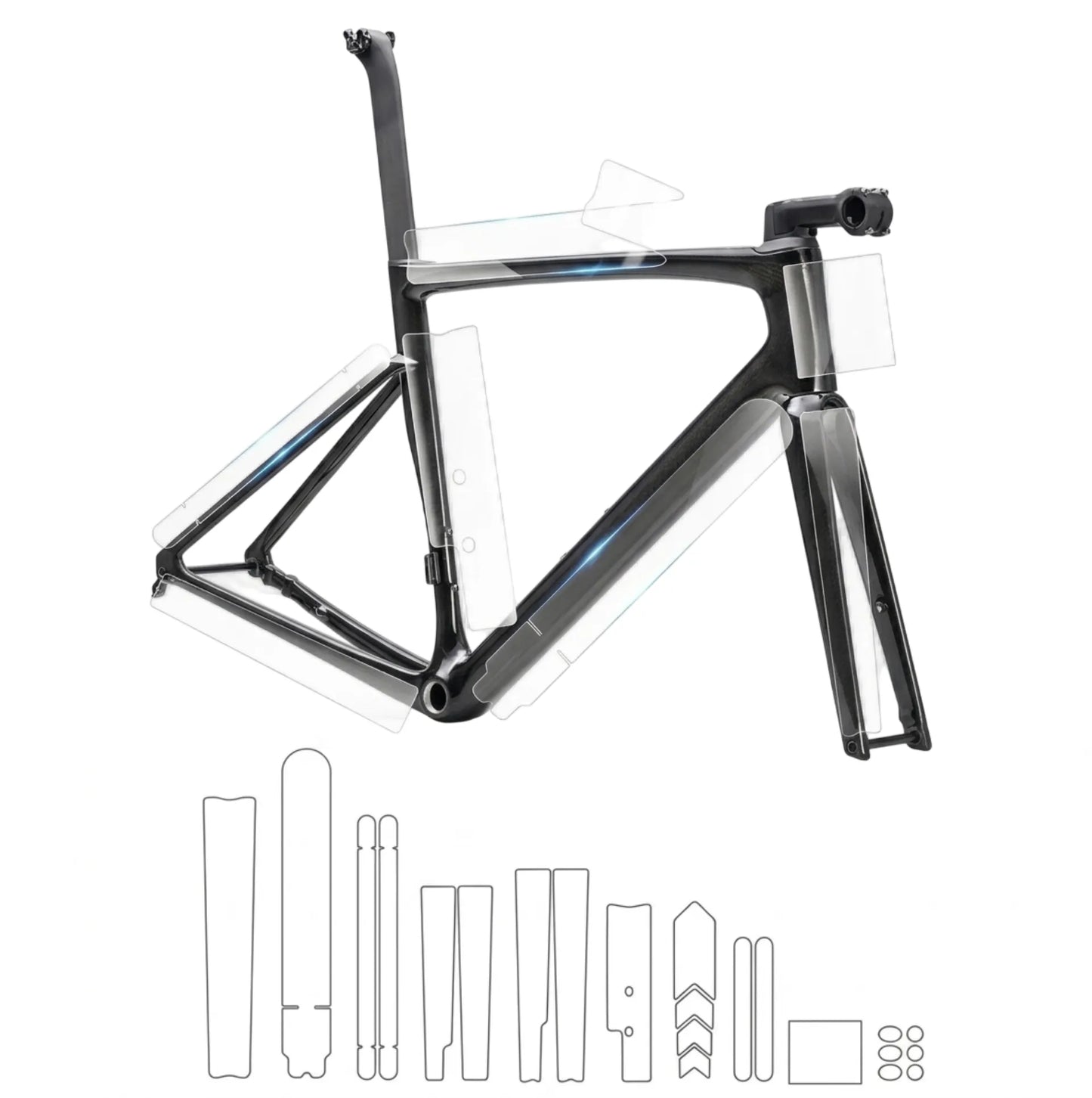Pack protection cadre Route, gravel, vélo urbain complet – 22 Films TPU transparent anti-rayures