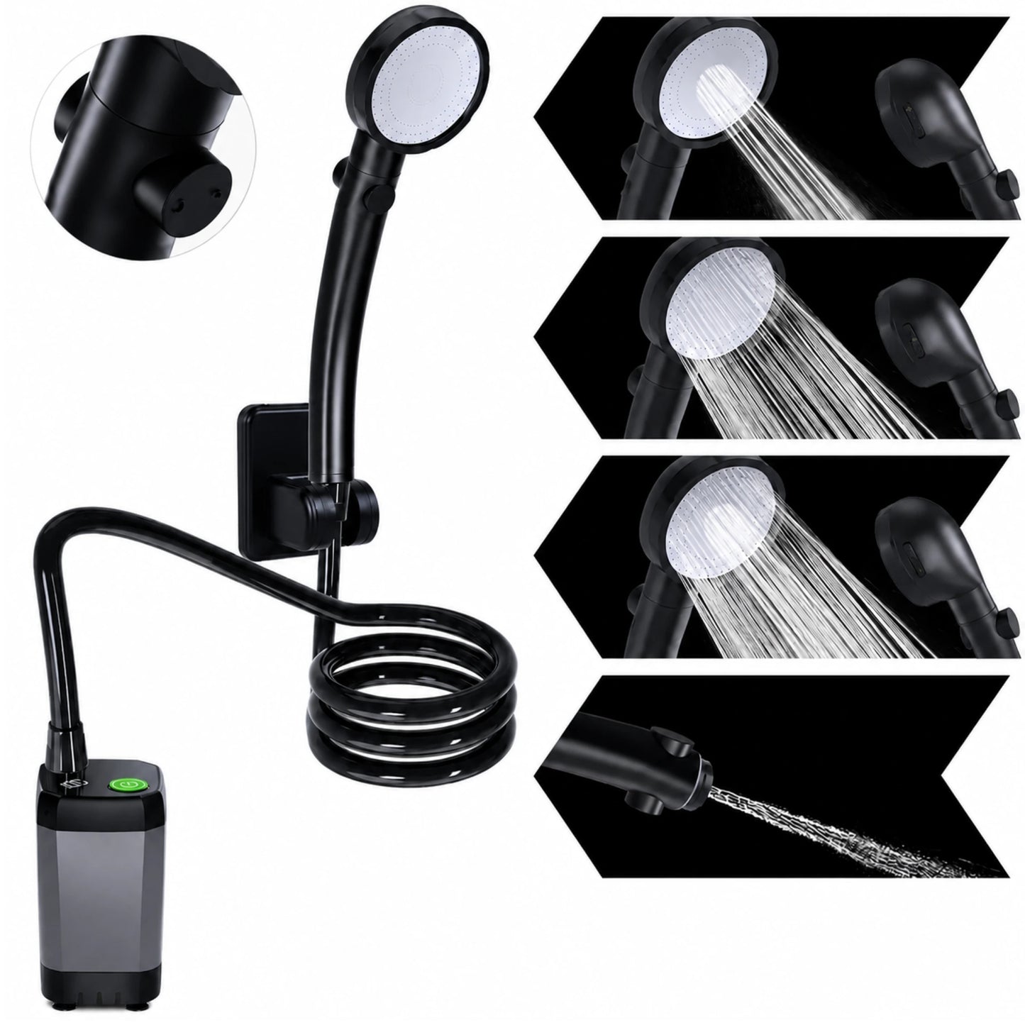 Douche portable électrique USB-C 6000 mAh – Écran LED, 4 modes de jet et pompe IPX7