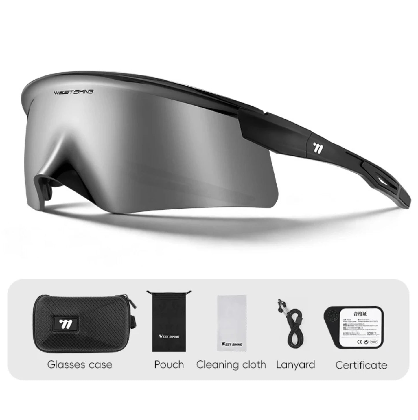 Lunettes de cyclisme WEST BIKING HD Coated – UV400 – Écran panoramique Silver