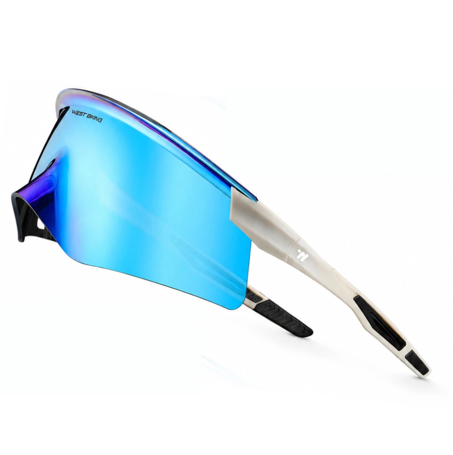 Lunettes de cyclisme WEST BIKING HD Coated – UV400 – Écran panoramique White Ice Blue