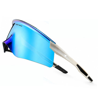 Lunettes de cyclisme WEST BIKING HD Coated – UV400 – Écran panoramique White Ice Blue