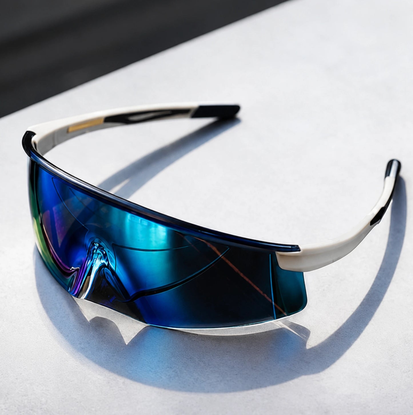 Lunettes de cyclisme WEST BIKING HD Coated – UV400 – Écran panoramique White Ice Blue