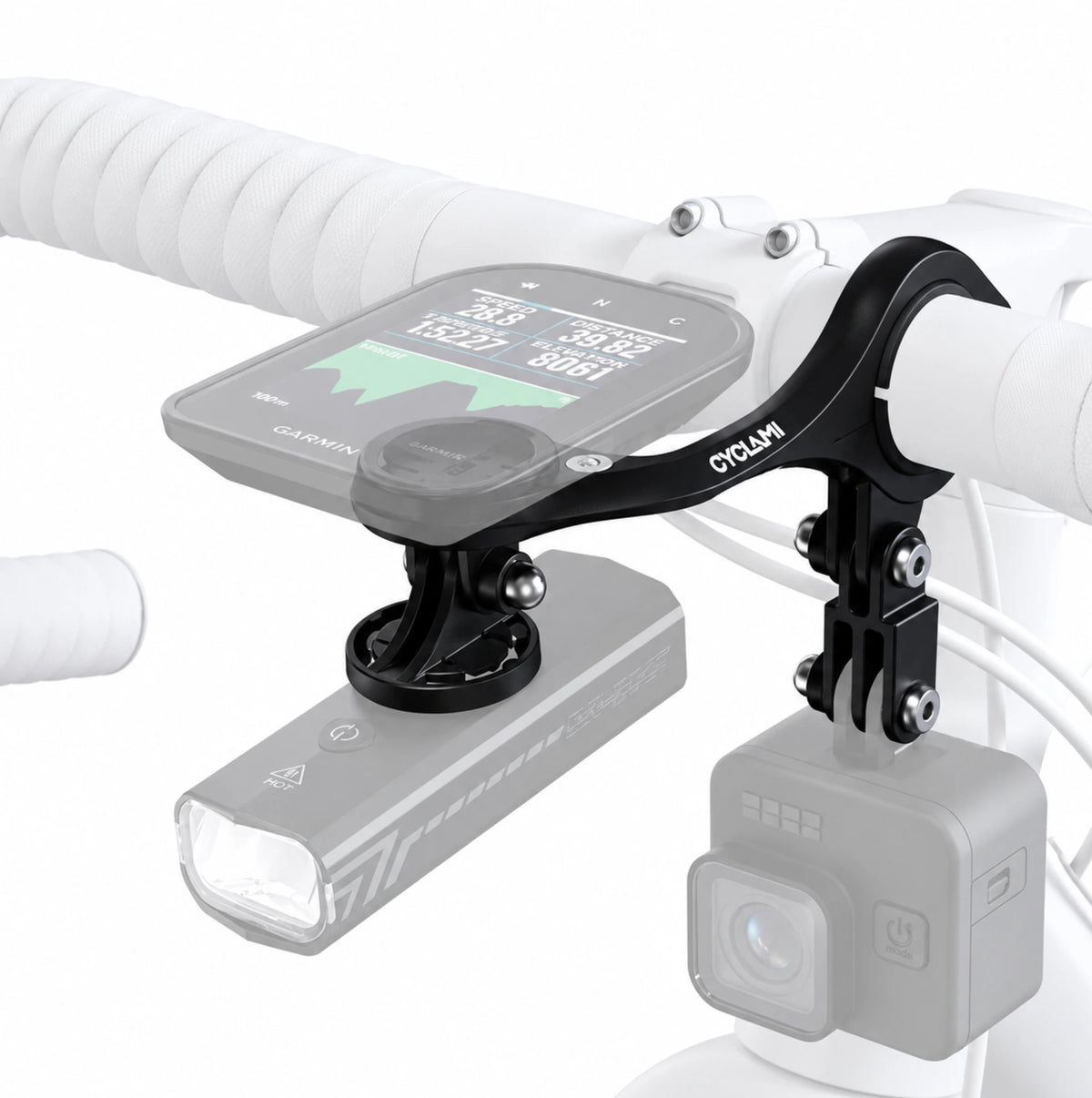 Support déporté vélo CYCLAMI M6W – Garmin, Wahoo et Bryton