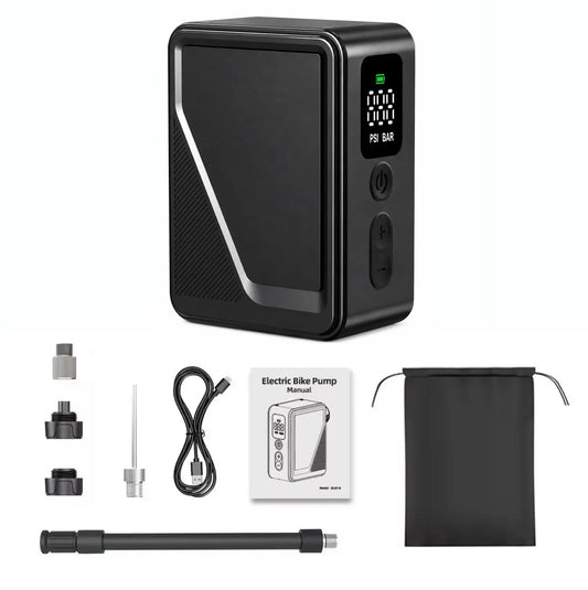 Mini pompe électrique vélo 120 PSI - Arrêt automatique - Manomètre LED - Compatible Presta et Schrader