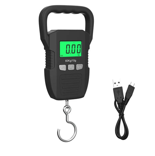 Balance suspendue numérique LCD 60 kg / 10 g – Crochet inox, batterie et USB