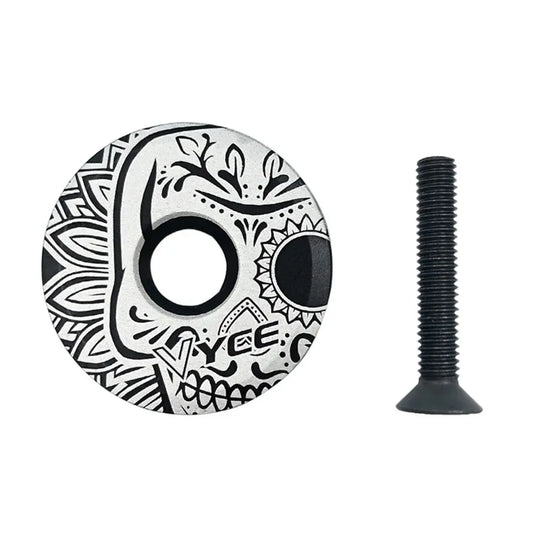 Bouchon de potence en alliage d'aluminium ultra-léger - Blanc à motifs skull