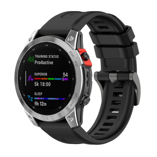 Bracelet de montre en silicone - 20mm / 22mm / 26mm - Compatible Garmin et COROS - Noir
