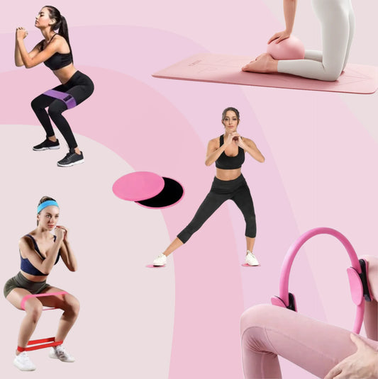 Kit complet Pilates/Fitness-Anneau, bandes élastiques, disques de glisse, mini balle et chaussettes yoga