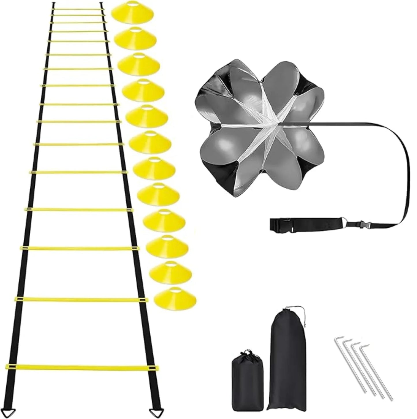 Kit d’entraînement agilité vitesse - Échelle, disques, parachute de résistance et accessoires multisports