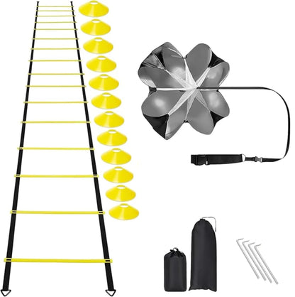 Kit d’entraînement agilité vitesse - Échelle, disques, parachute de résistance et accessoires multisports