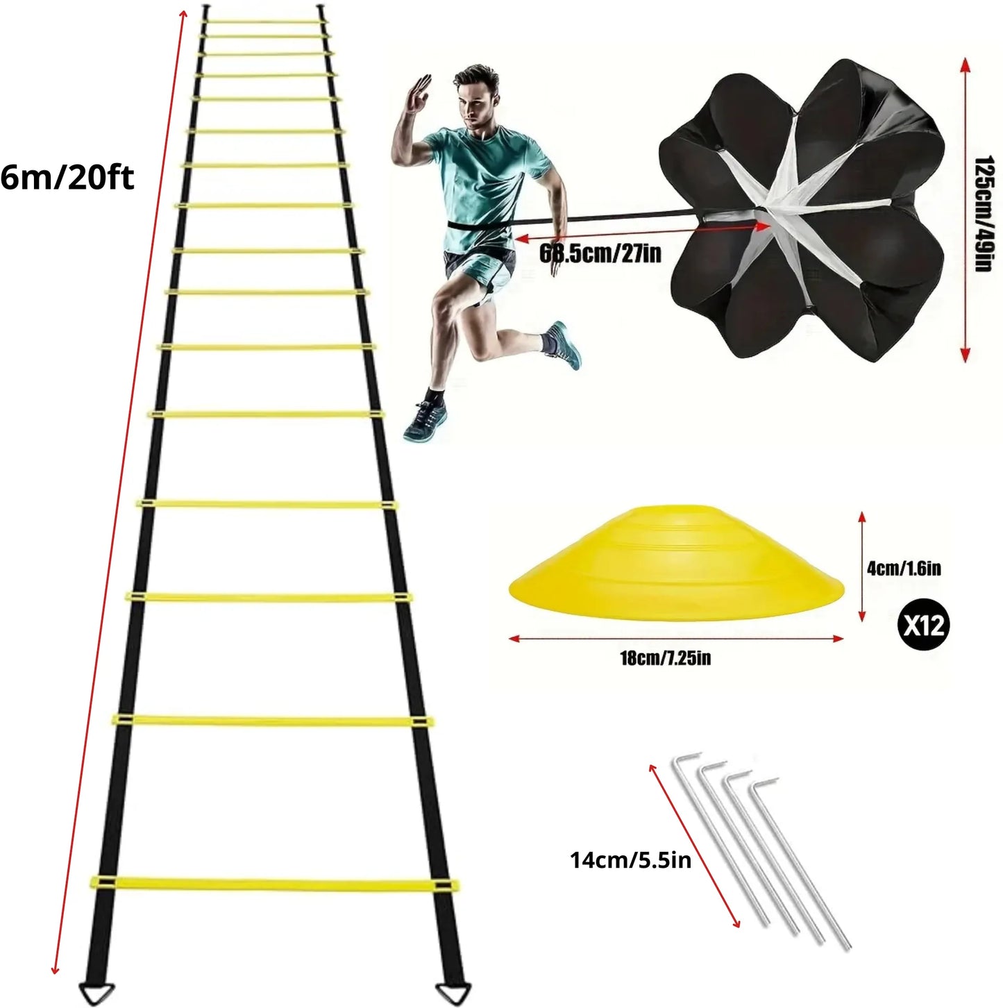 Kit d’entraînement agilité vitesse - Échelle, disques, parachute de résistance et accessoires multisports – vue 3