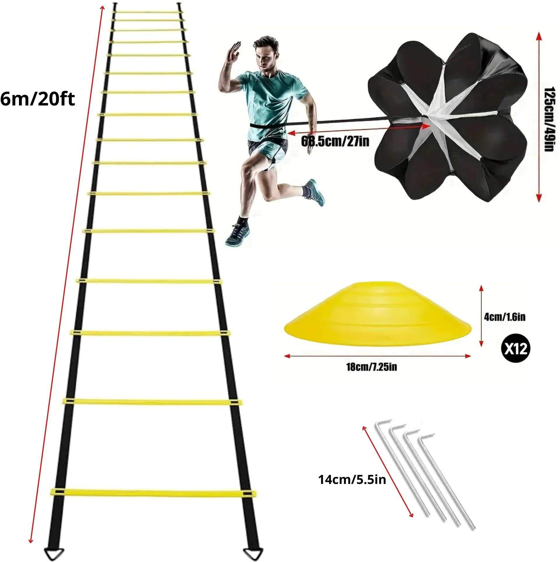 Kit d’entraînement agilité vitesse - Échelle, disques, parachute de résistance et accessoires multisports – vue 3