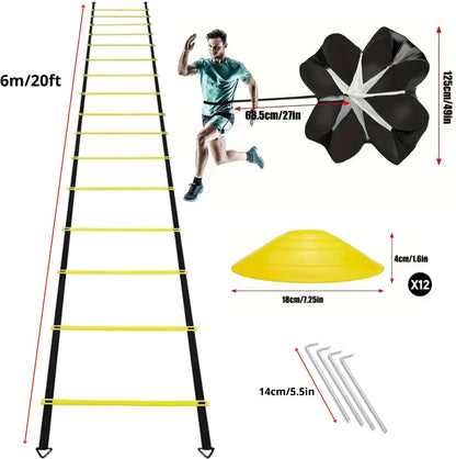 Kit d’entraînement agilité vitesse - Échelle, disques, parachute de résistance et accessoires multisports – vue 3