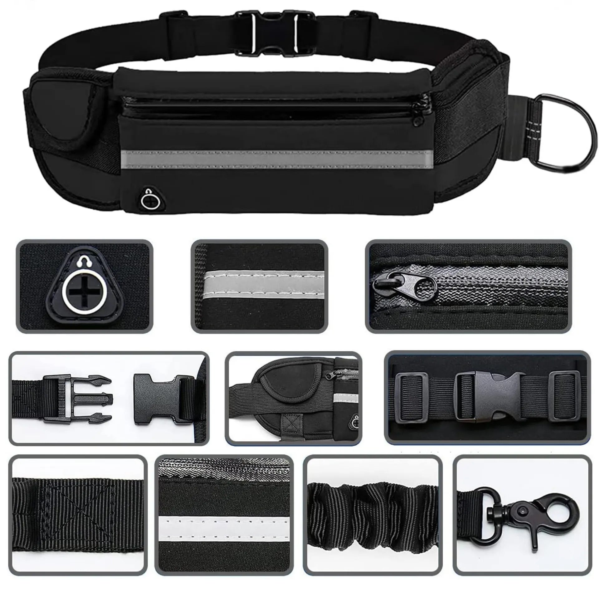 Laisse de taille mains libres pour chien en nylon – Ceinture de course avec sac et corde de traction – vue 2