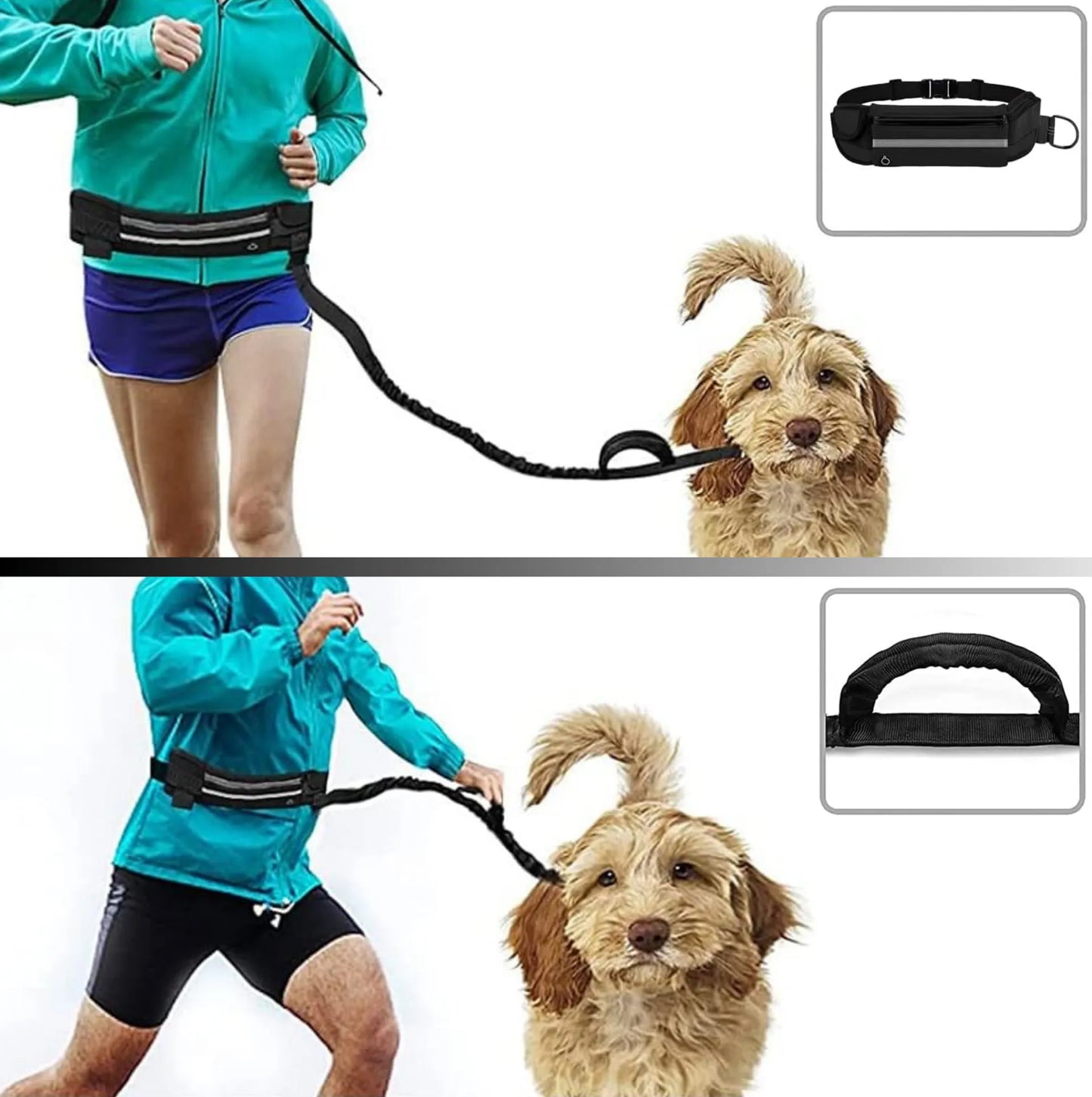Laisse de taille mains libres pour chien en nylon – Ceinture de course avec sac et corde de traction – vue 4