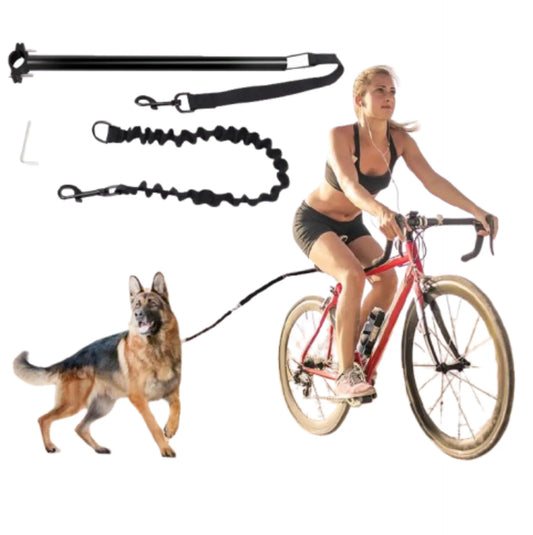 Laisse vélo pour chien avec fixation sur tige de selle - Barre latérale en acier + laisse élastique amovible