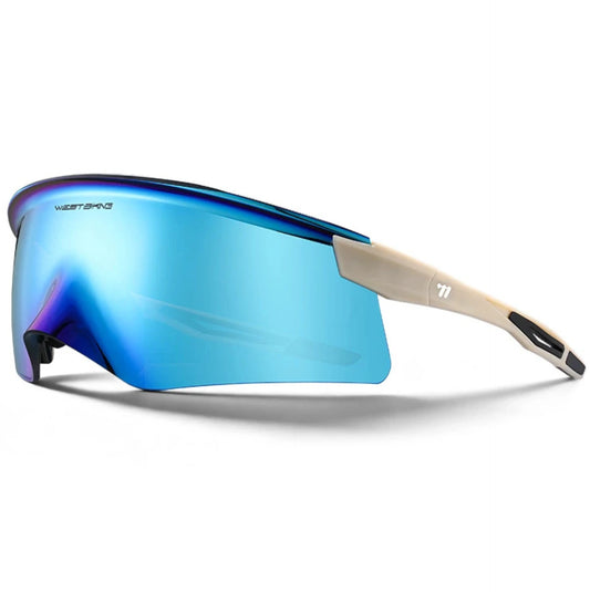 Lunettes de cyclisme WEST BIKING HD Coated – UV400 – Écran panoramique White Ice Blue