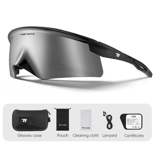 Lunettes de cyclisme WEST BIKING HD Coated – UV400 – Écran panoramique Silver