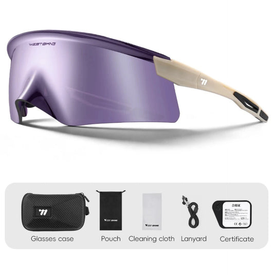 Lunettes de cyclisme WEST BIKING HD Coated – UV400 – Écran panoramique Violet