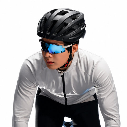 Lunettes de cyclisme WEST BIKING HD Coated – UV400 – Écran panoramique White Ice Blue