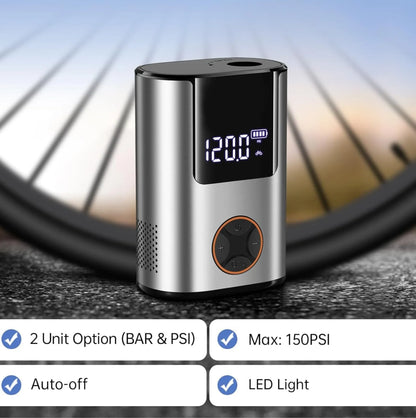 Mini compresseur électrique /Pompe électrique vélo 150 PSI - 600 mAh - écran LCD – vue 5