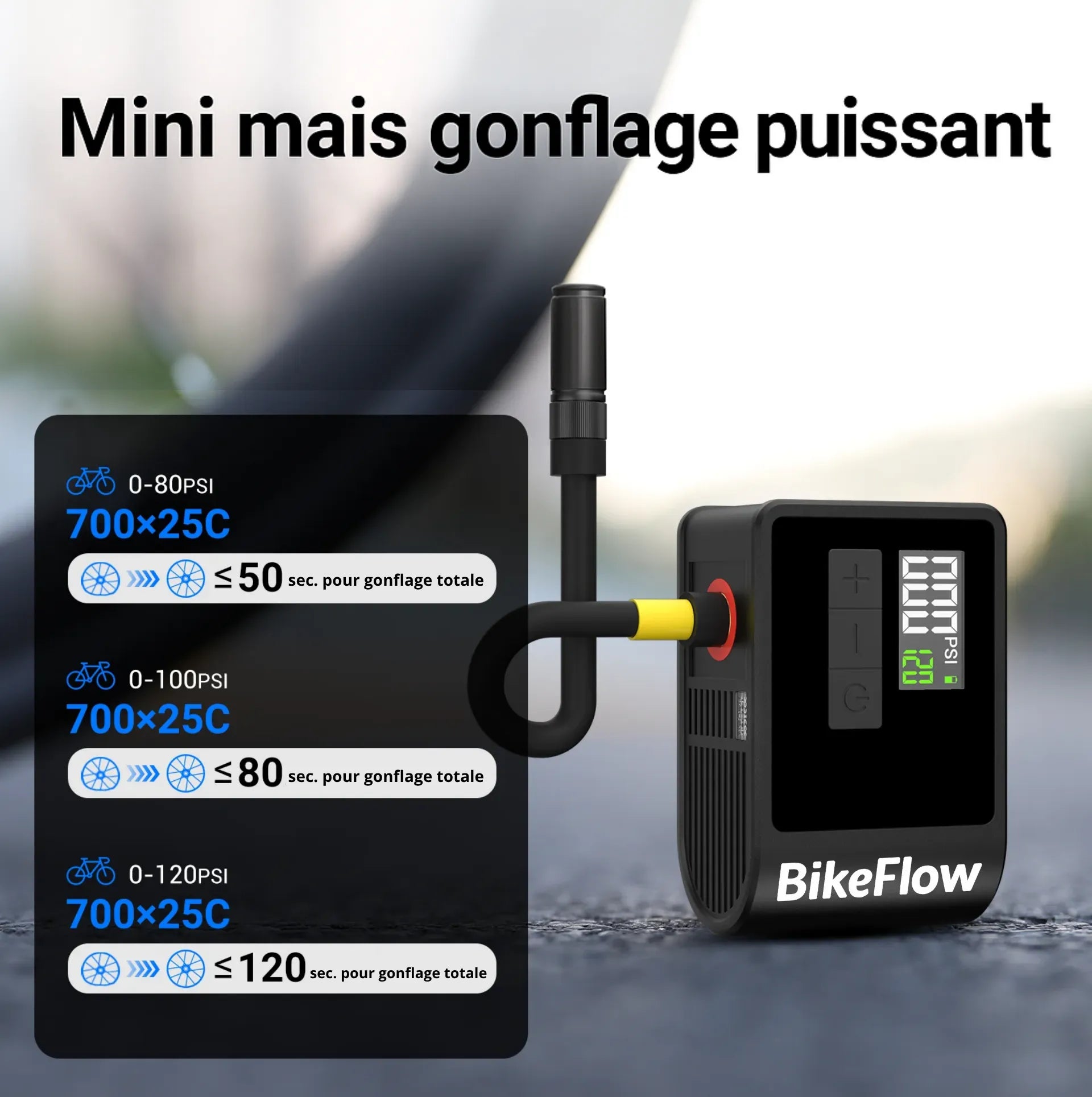 Mini Pompe à Vélo Mini compresseur avec indicateur de pression - - Électrique Portable Rechargeable – – vue 4
