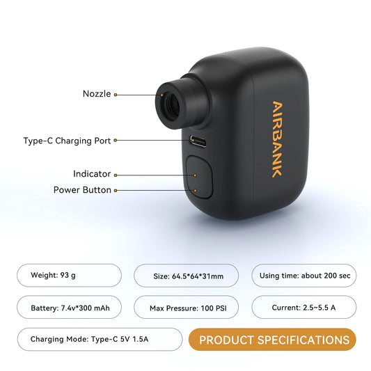 Mini Pompe à Vélo Portable Rechargeable - 100 PSI, Type-C, Compatible Schrader et Presta