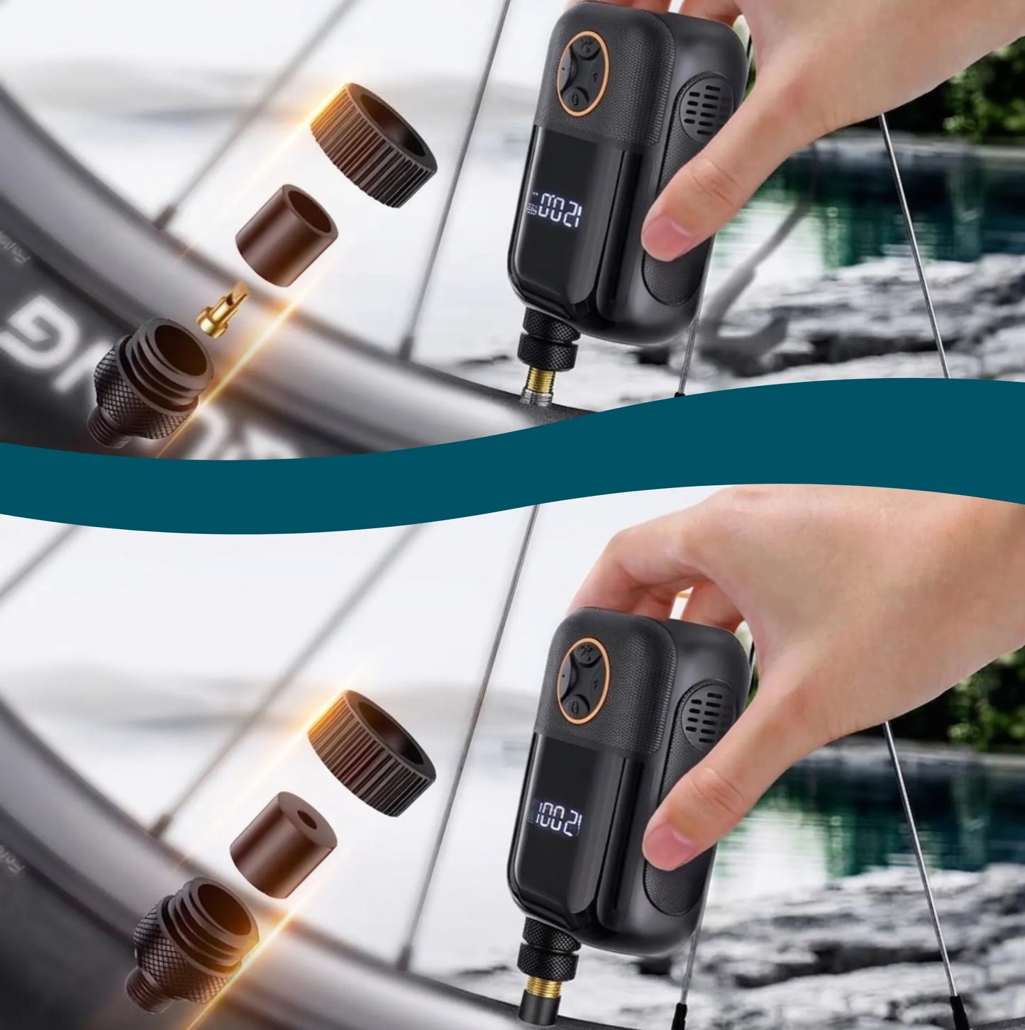 Mini pompe/compresseur électrique portable 150 PSI Presta/Schrader avec écran digital-USB-C-165g – vue 3