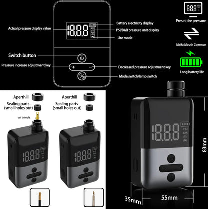 Mini pompe/compresseur électrique vélo intelligente Presta/Schrader USB-C 150 PSI-Affichage digital-165g – vue 4
