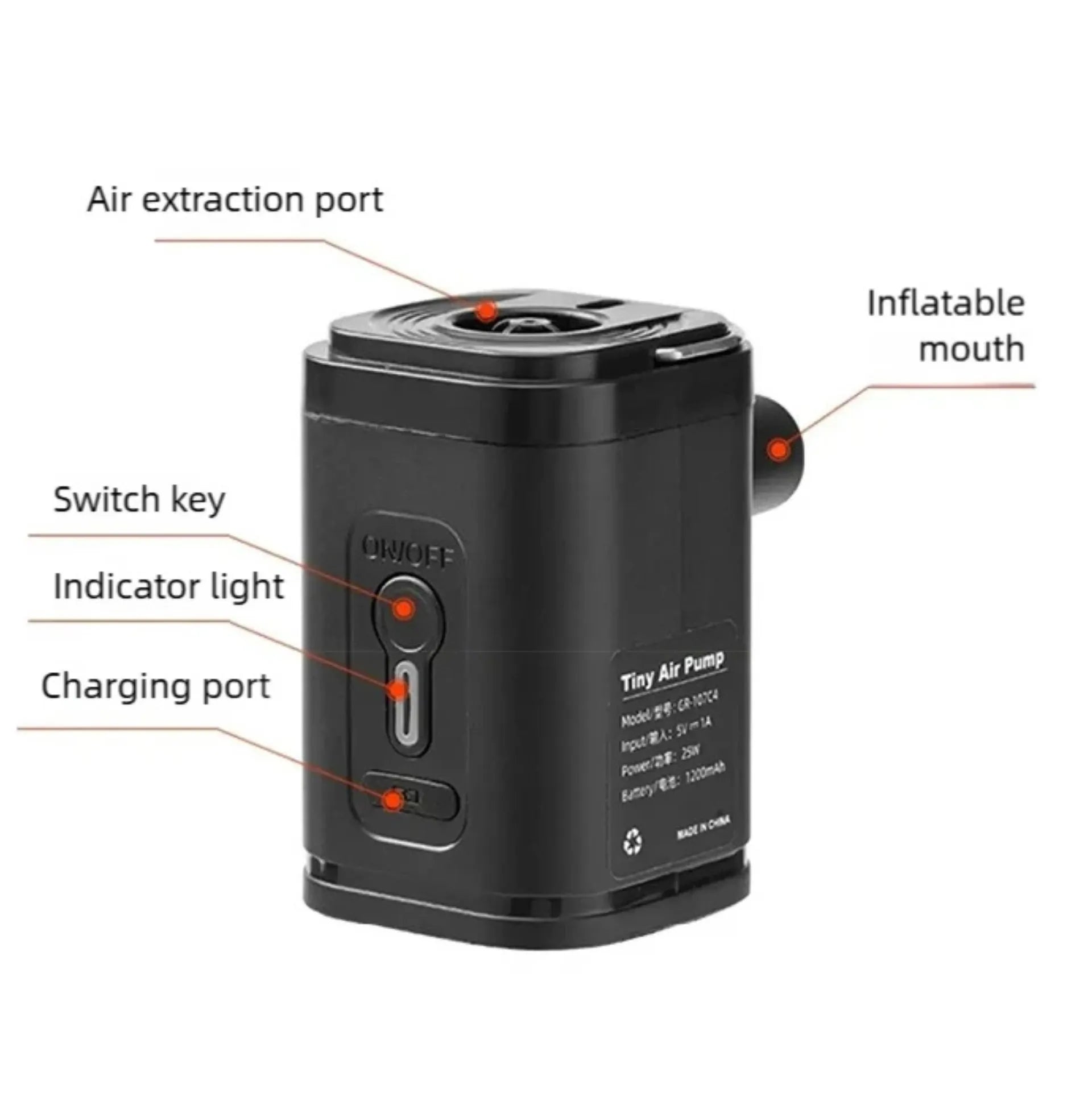 Mini pompe électrique portable 2 en 1 - Gonflage/dégonflage - LED intégrée - 1200 mAh – vue 5