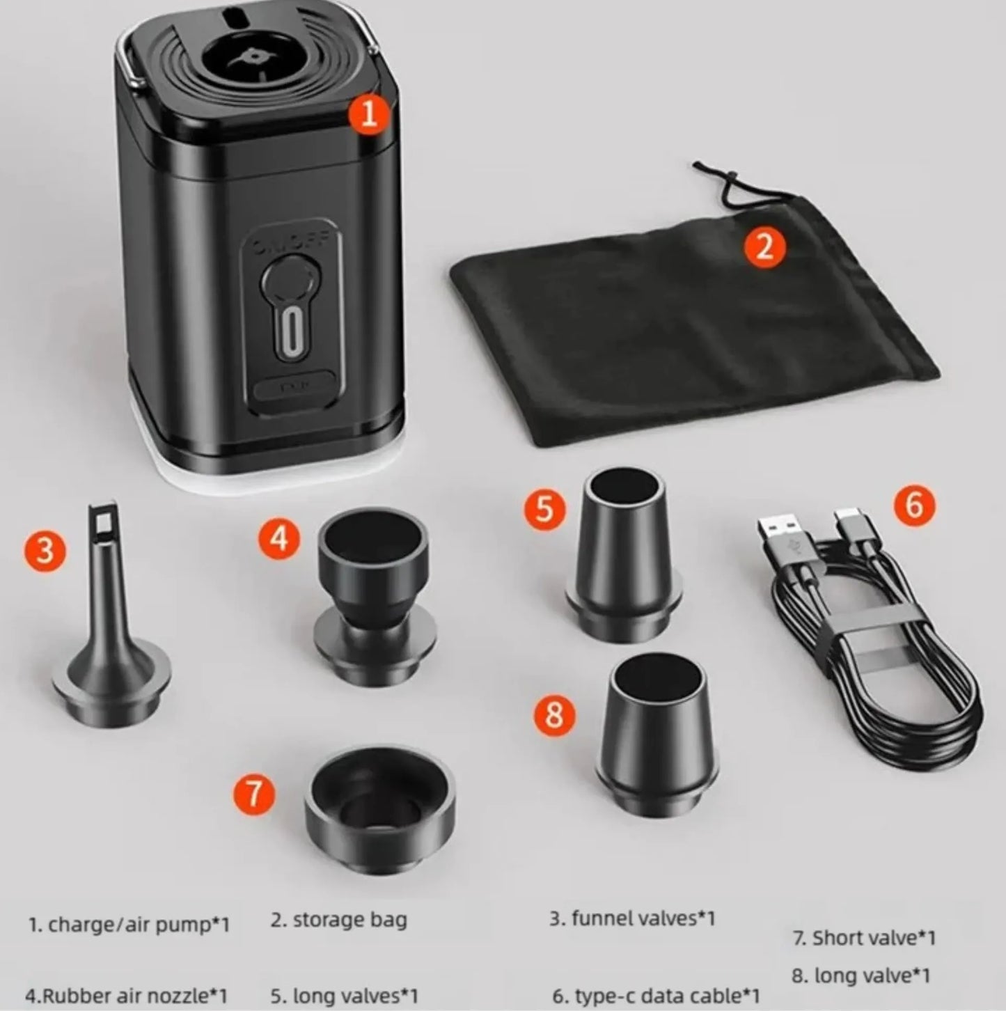 Mini pompe électrique portable 2 en 1 - Gonflage/dégonflage - LED intégrée - 1200 mAh – vue 6