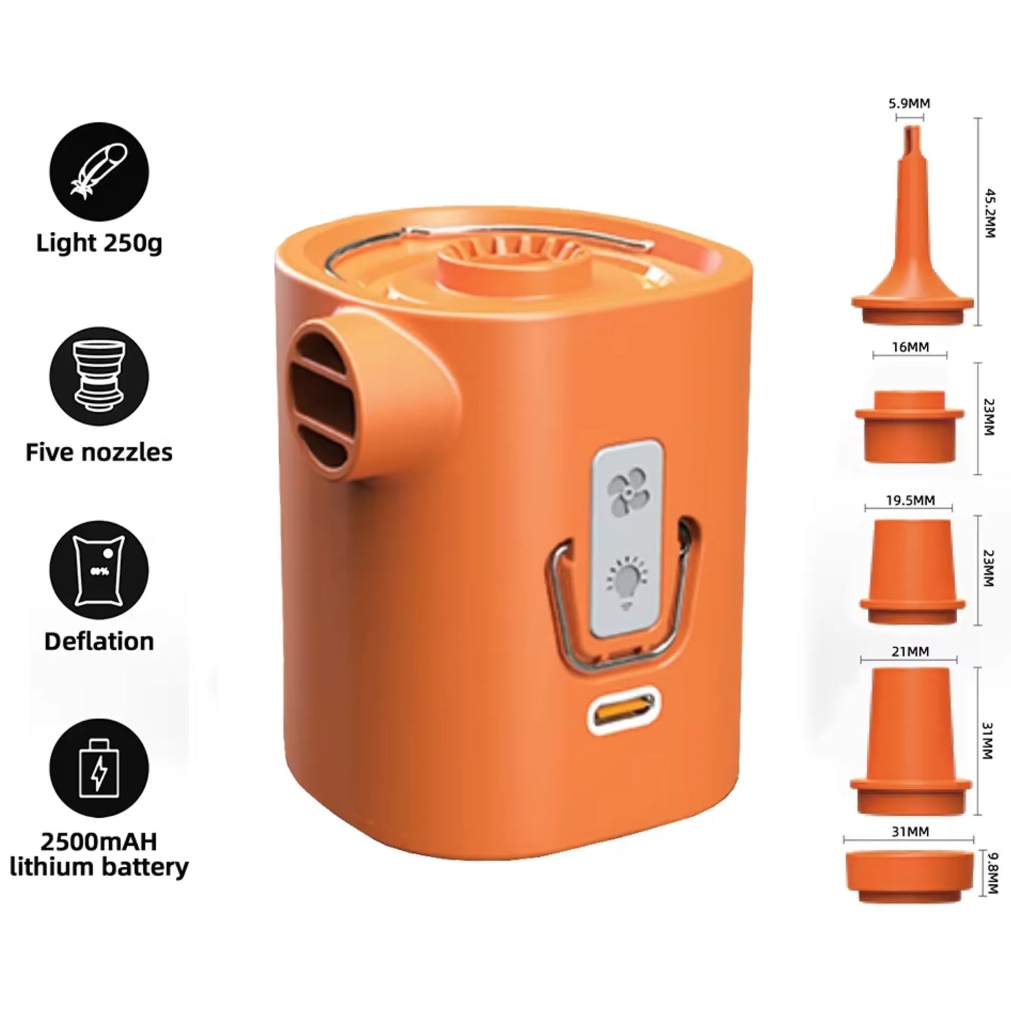 Mini pompe électrique portable camping – Gonflage / dégonflage – LED intégrée – 4800 Pa – vue 3