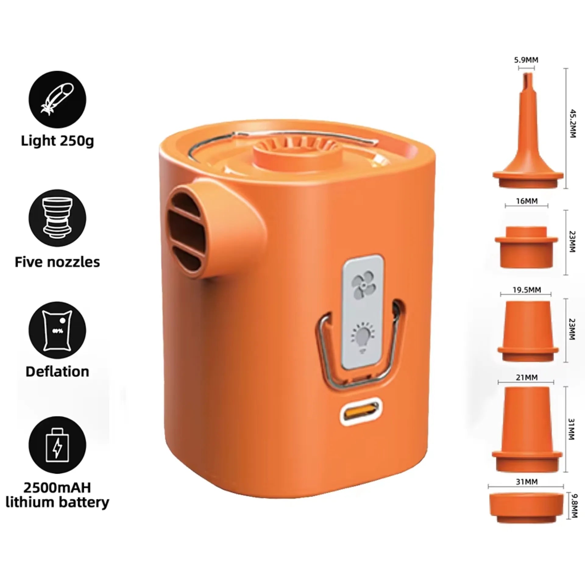 Mini pompe électrique portable camping – Gonflage / dégonflage – LED intégrée – 4800 Pa – vue 3