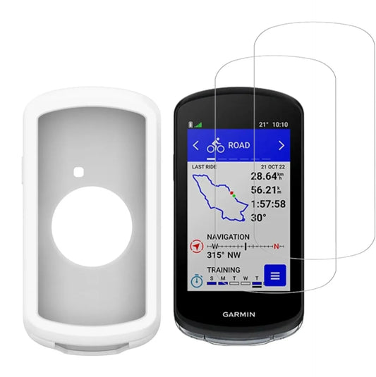 Pack protection Garmin Edge 1040 / 1030 – Housse silicone blanche + écran de protection verre trempé