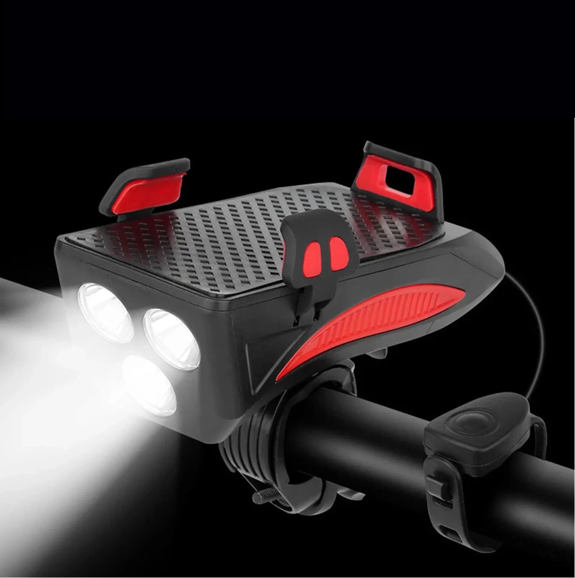 Phare vélo 4 en 1 – 400 lumens avec support smartphone, klaxon 130 dB et batterie externe – vue 3